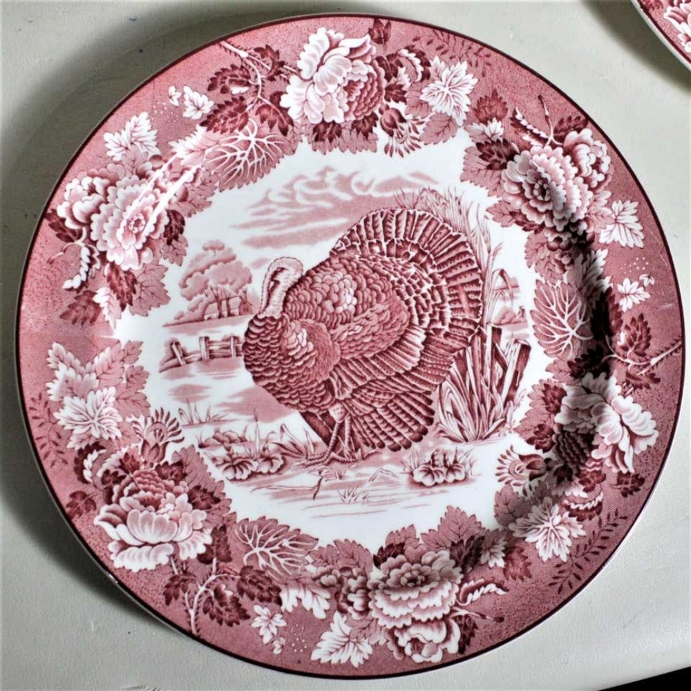Vintage Woods Burslem Enoch Red Transferware  Turkey Dinner Plates  Set of 12